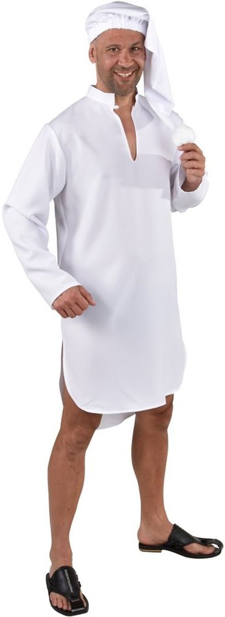 Bejaard Kostuum | Vader Jakob Nachthemd Met Slaapmuts Wit | Man | XL / XXL | Carnaval kostuum | Verkleedkleding
